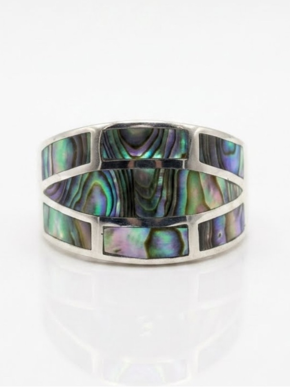 Vintage MD 925 Sterling Silver Abalone Mosaic Inlay Band Ring Size 7